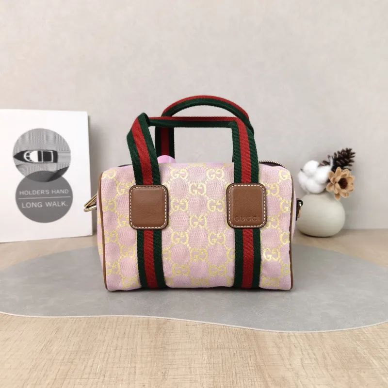 GUCCI Top Handle Bag Ophidia Pink Canvas One Size 20 × 12 × 13 cm