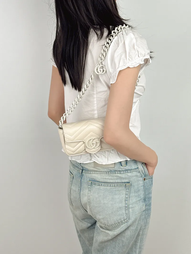 GUCCI Shoulder Bag GG Marmont Mini Marmont Mini g White Calfskin Mini 16.5 × 4.5 × 9.5 cm — on-model view 2 of 2