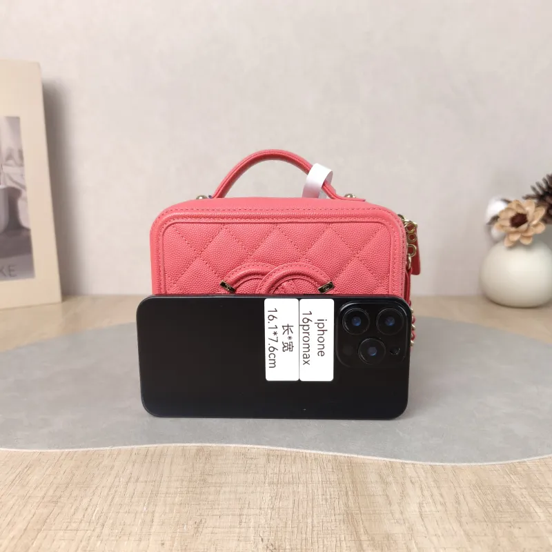 Chanel Crossbody Bag CC Filigree Vanity Cosmetic Bag Pink Grained Calfskin Small 17 × 7 × 13 cm 29 — cover view 2 of 6