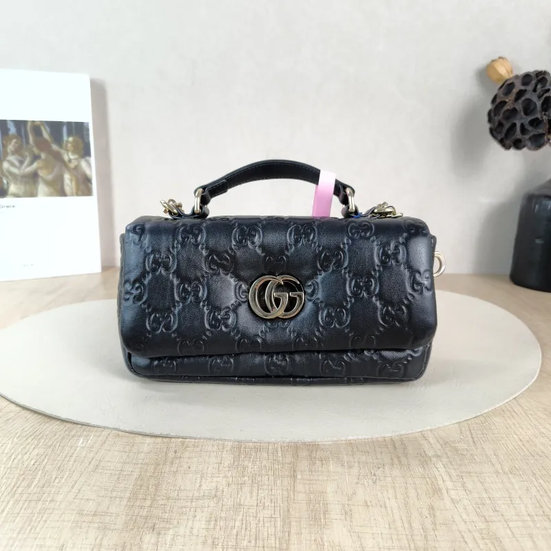 GUCCI Crossbody Bag GG Milano Collection Shoulder Bag Black Monogram SL ambskin 21.5 × 5 × 12.5 cm