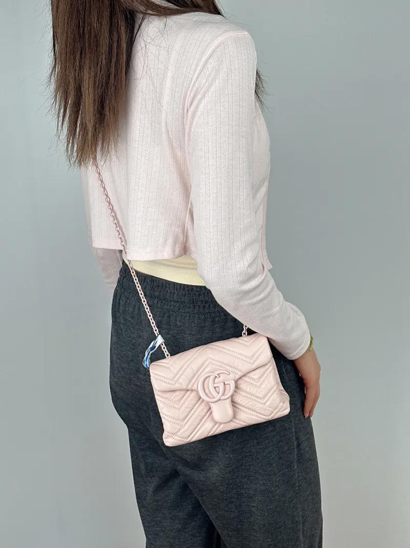 GUCCI Crossbody Bag GG Marmont Marmont Shoulder Bag Pink Calfskinmini20 × 6.5 × 12 cm — on-model view 2 of 2