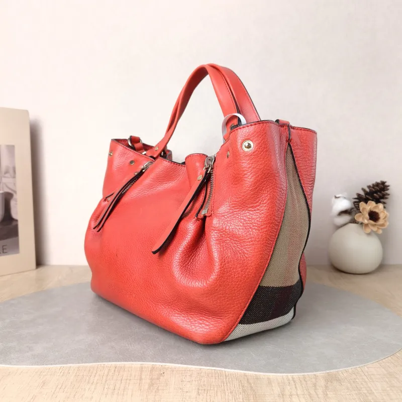 BURBERRY Top Handle Bag Tote Bag Red Calfskin 22 × 11 × 22 cm — cover view 3 of 5