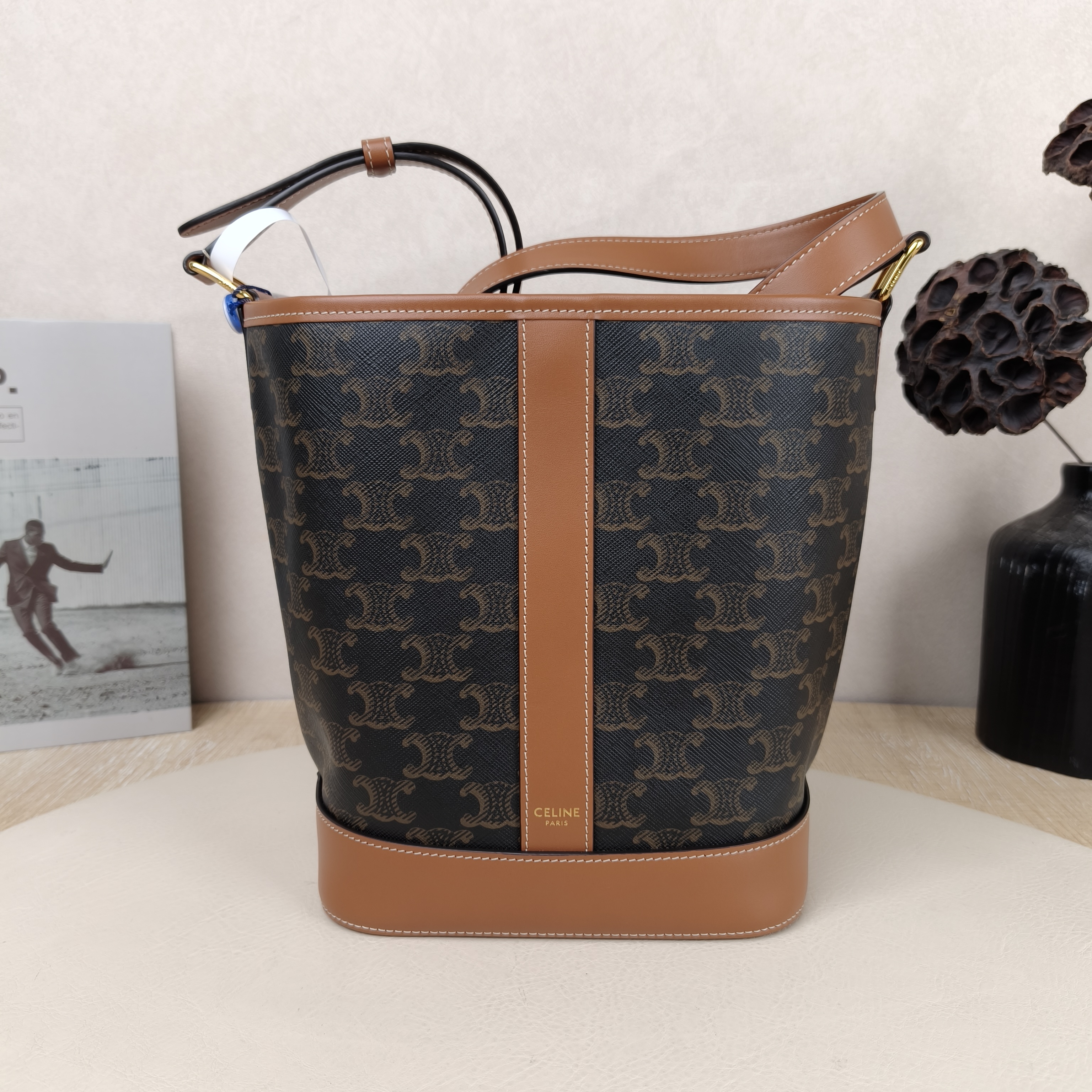 CELINE Crossbody Bag Triomphe Bucket Bag Monogram PVC Small18 × 13 × 22 cm