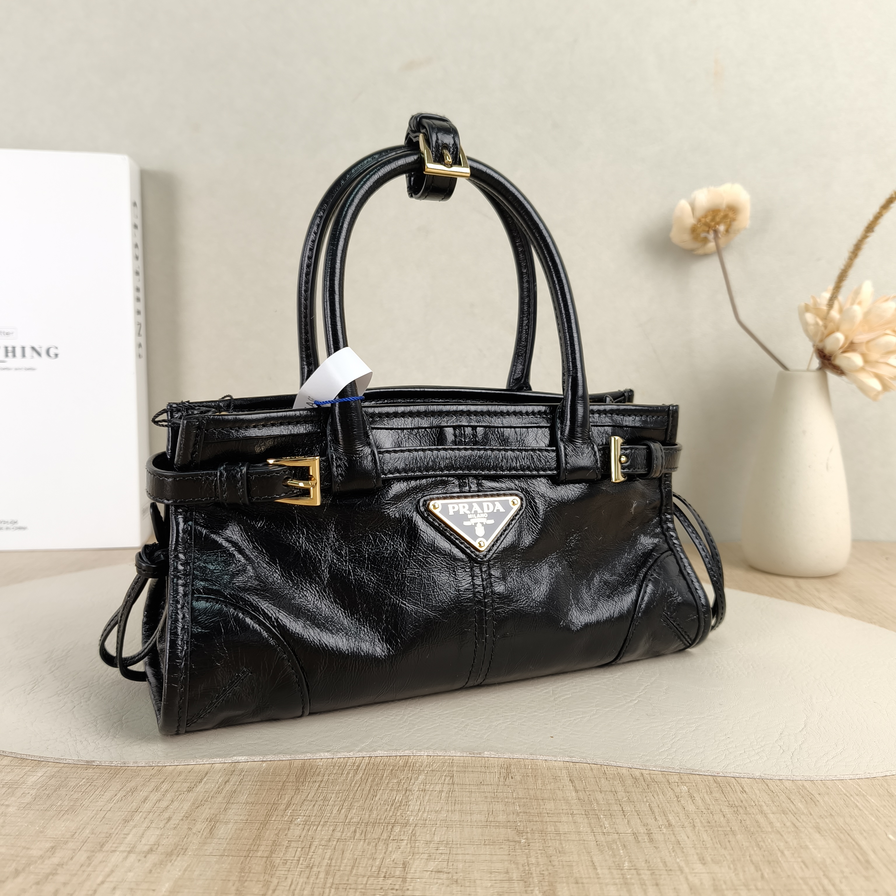 PRADA Shoulder Bag Bonnie Soft Lux Black Waxed Leathermini23.5 × 9 × 12 cm — cover view 2 of 6