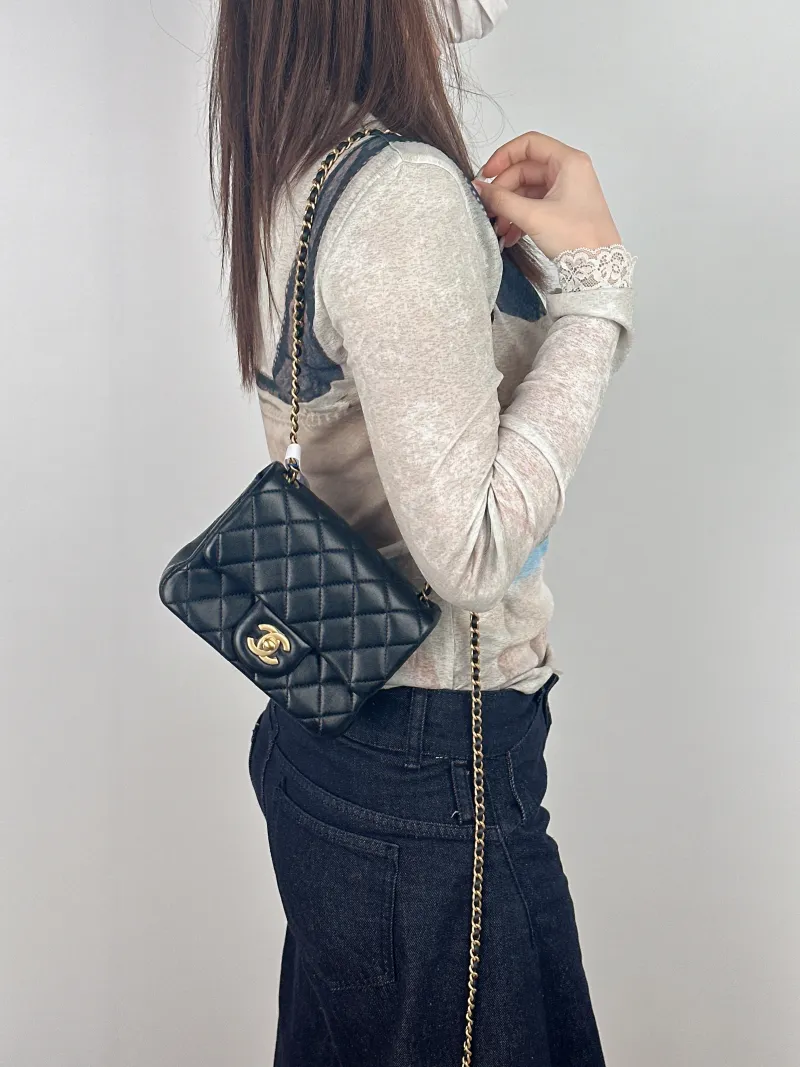 Chanel Crossbody Bag Classic Flap Mini CF Mini Black with Gold-Tone Hardware SL ambskinmini17 × 8 × 13.5 cm — on-model view 2 of 2