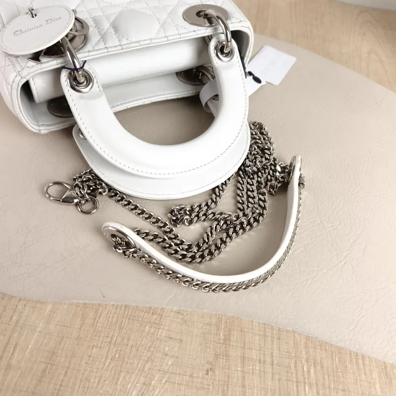 DIOR Crossbody Bag Lady Lady Dior Bag White Lambskin Mini 17 × 7 × 15 cm Conditioned — detail view 9 of 11
