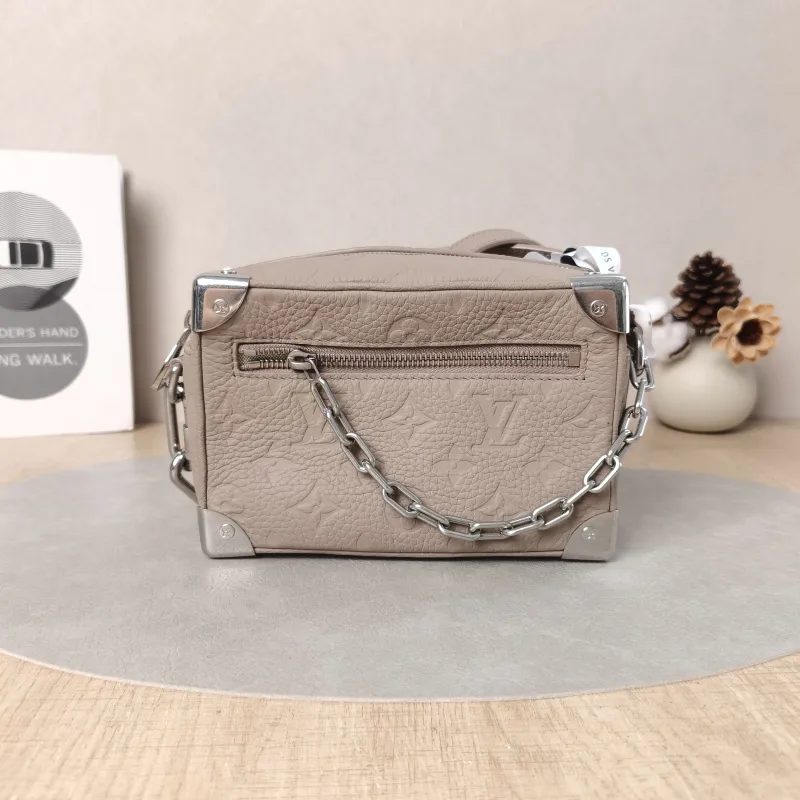Louis Vuitton Crossbody Bag Side Trunk Box Grey Calfskin Small18 × 8 × 12.5 cm