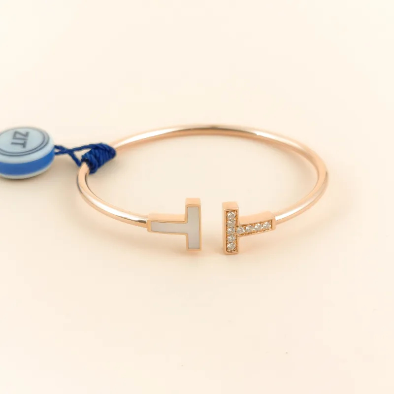 Tiffany&Co. Bangle T Collection T Bangle Diamond18KR ose Gold One Size 14.7cm