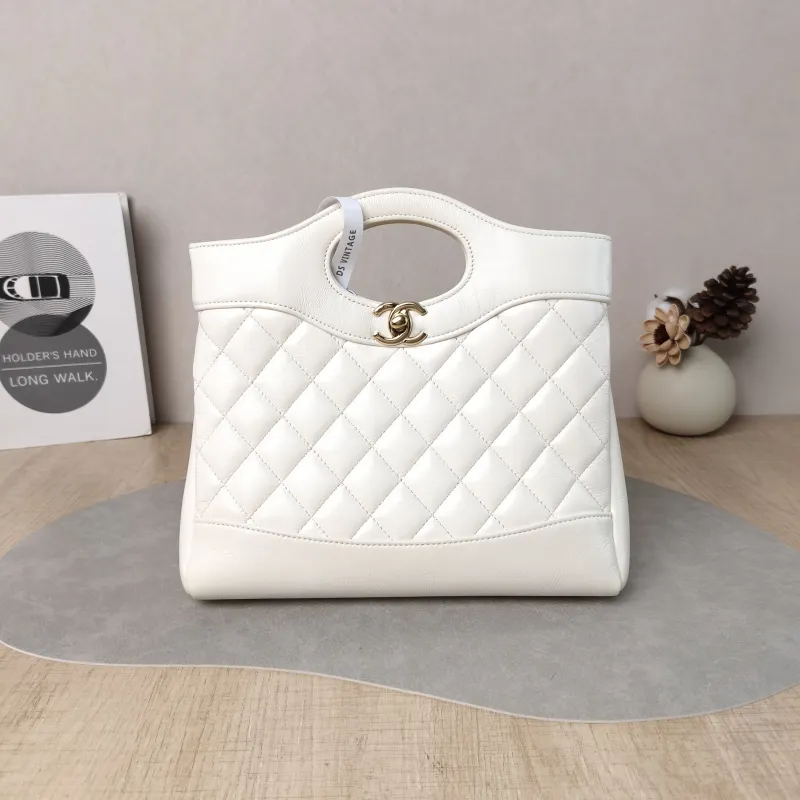 Chanel Crossbody Bag 31Bag White Gold Waxed Leather Mini 23 × 5.5 × 22 cm
