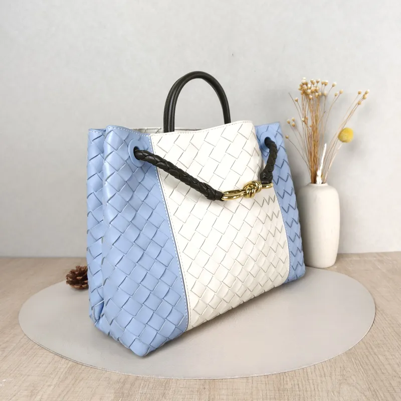 Bottega Veneta Top Handle Bag Woven Top Handle Bag Blue White Calfskin 30 × 12 × 24 cm — cover view 5 of 5