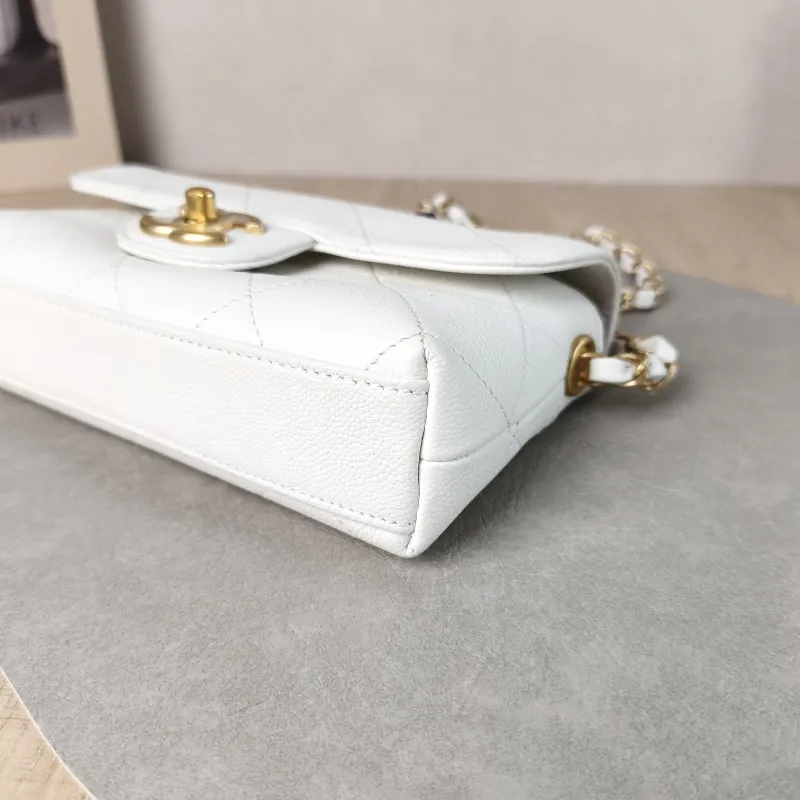 Chanel Crossbody Bag 25k cf Collection Top Handle Bag White Gold Grained Calfskin One Size 20 × 5 × 13 cm — detail view 10 of 13