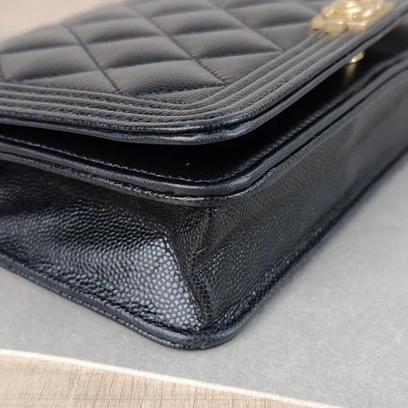Chanel Crossbody Bag Le Boy​ WOC Black Grained Calfskin Mini 19.2 × 3.5 × 12.3 cm — detail view 9 of 13