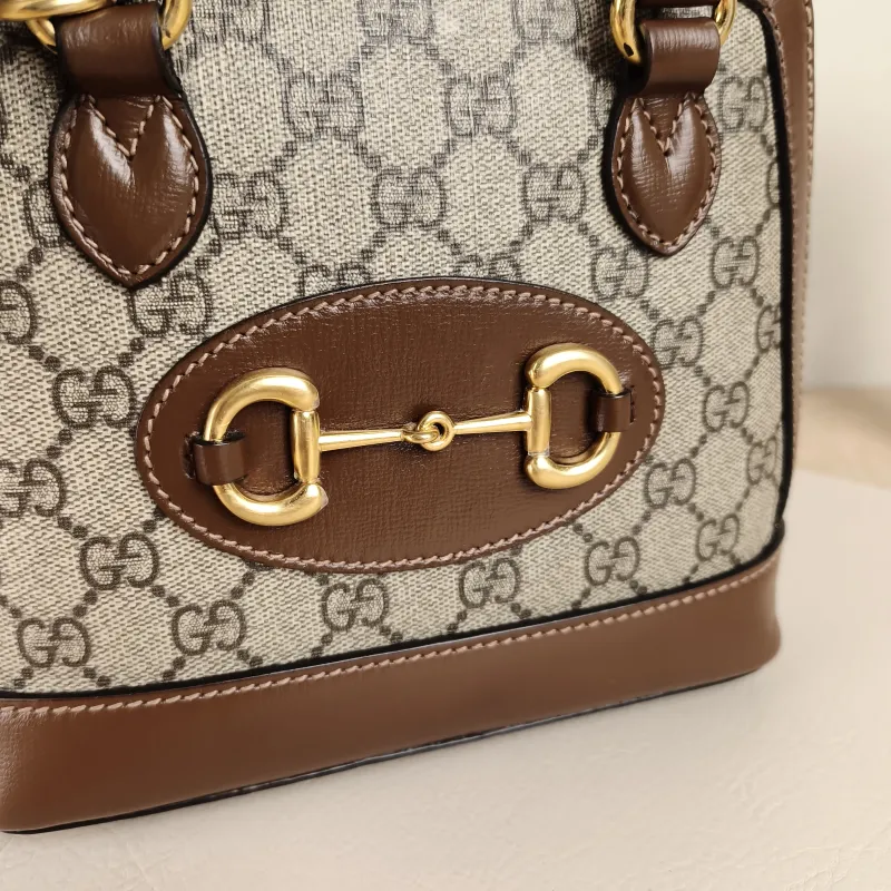 GUCCI Top Handle Bag Horsebit 1955 Horsebit Dome Bag Monogram PVC Mini 20 × 7.5 × 19.5 cm — detail view 9 of 11