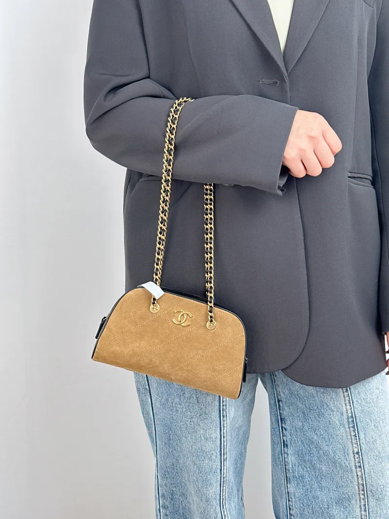 Chanel Shoulder Bag 26p Bowling Bag Brown Suede One Size 20 × 5.5 × 12 cm — on-model view 1 of 2