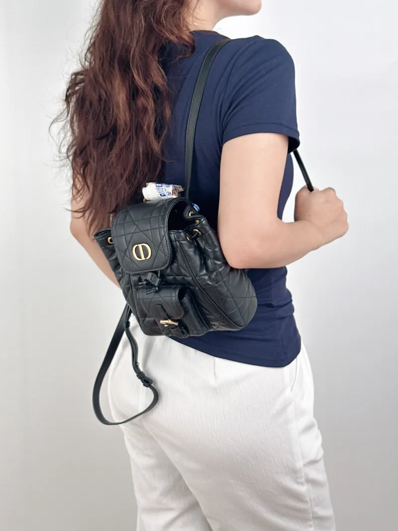 DIOR Backpack Caro Shoulder Bag Black SL ambskin Small18 × 8.5 × 18.5 cm — on-model view 1 of 2