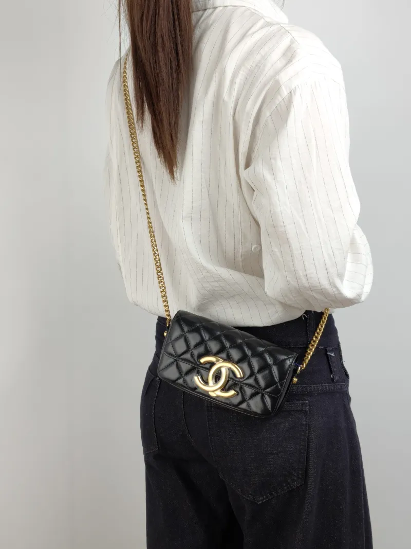 Chanel Crossbody Bag C Logo Crossbody Bag Black Lambskin One Size 17.5 × 4 × 9.5 cm — on-model view 2 of 2