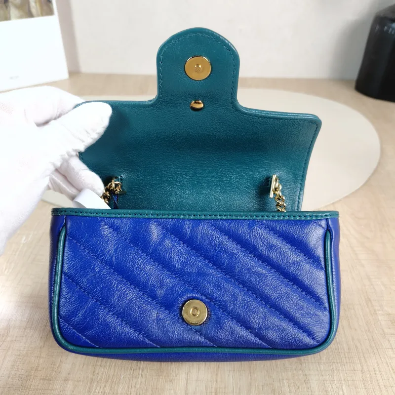 GUCCI Crossbody Bag GG Marmont Mini Marmont Mini Blue Calfskin Mini 16.5 × 4.5 × 9.5 cm — detail view 3 of 11