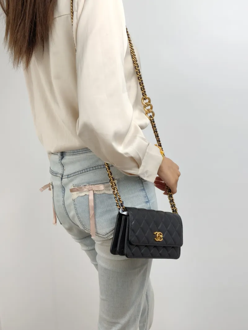 Chanel Crossbody Bag woc Black Calfskin Mini 19 × 6 × 11 cm — on-model view 2 of 2