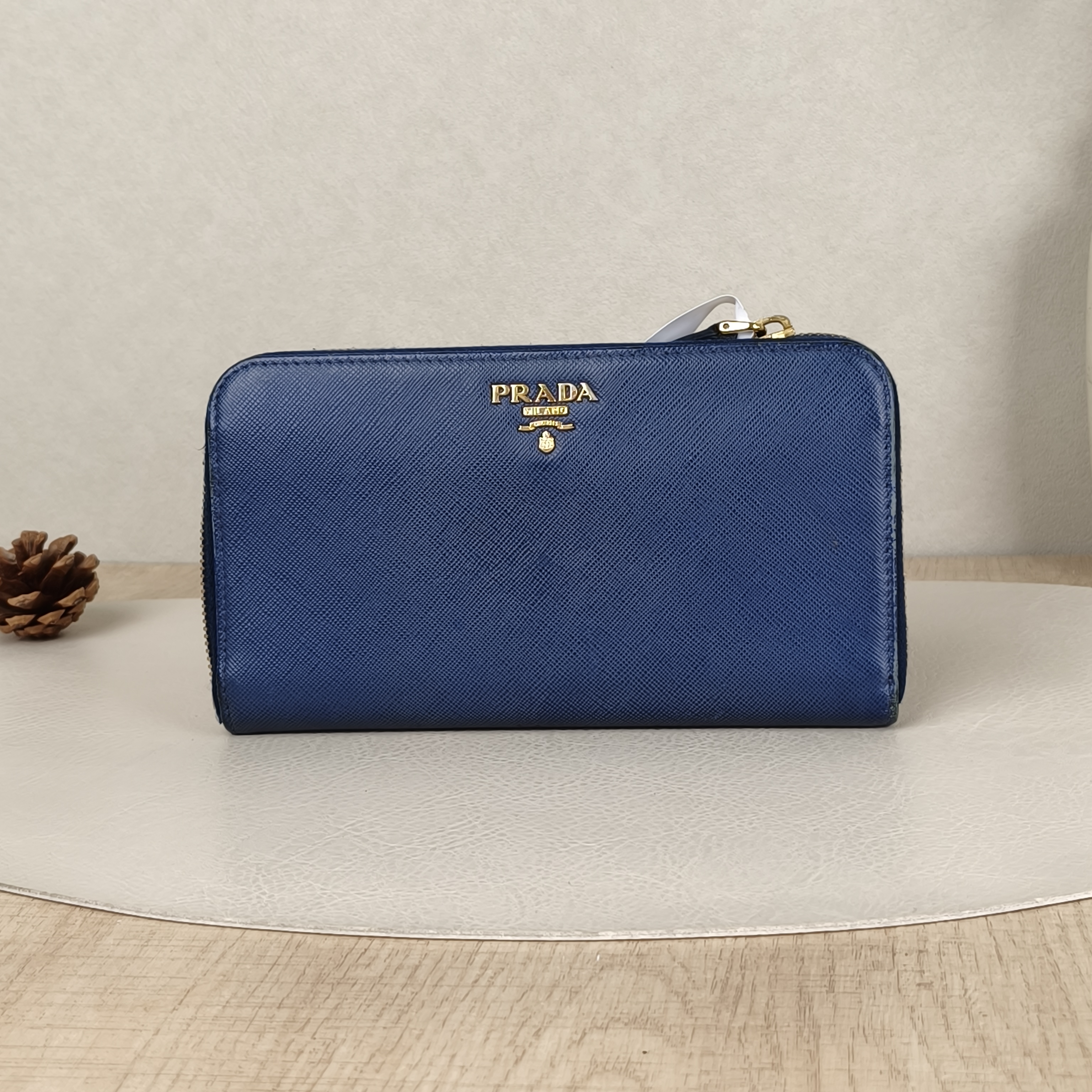 PRADA Wallet Wallet Blue Calfskin 19 × 2 × 11 cm