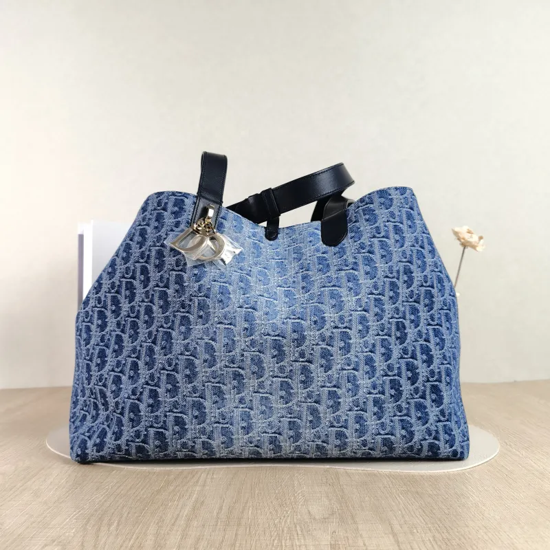 DIOR Top Handle Bag TOUJOURS Blue Large 37 × 21 × 27 cm