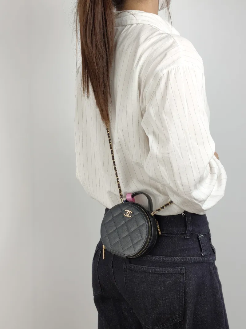 Chanel Crossbody Bag Crossbody Bag Black Grained Calfskin 12 × 5.5 × 11 cm 31 — on-model view 3 of 3