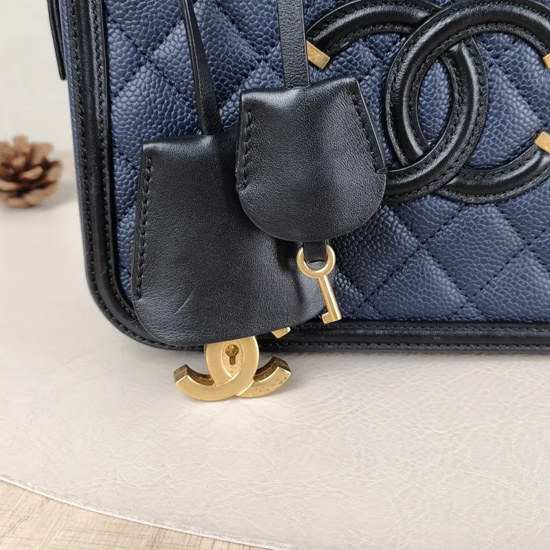 Chanel Crossbody Bag CC Filigree Vanity Cosmetic Bag Blue Black Grained Calfskin Medium 21 × 8 × 16 cm 22 — detail view 6 of 13