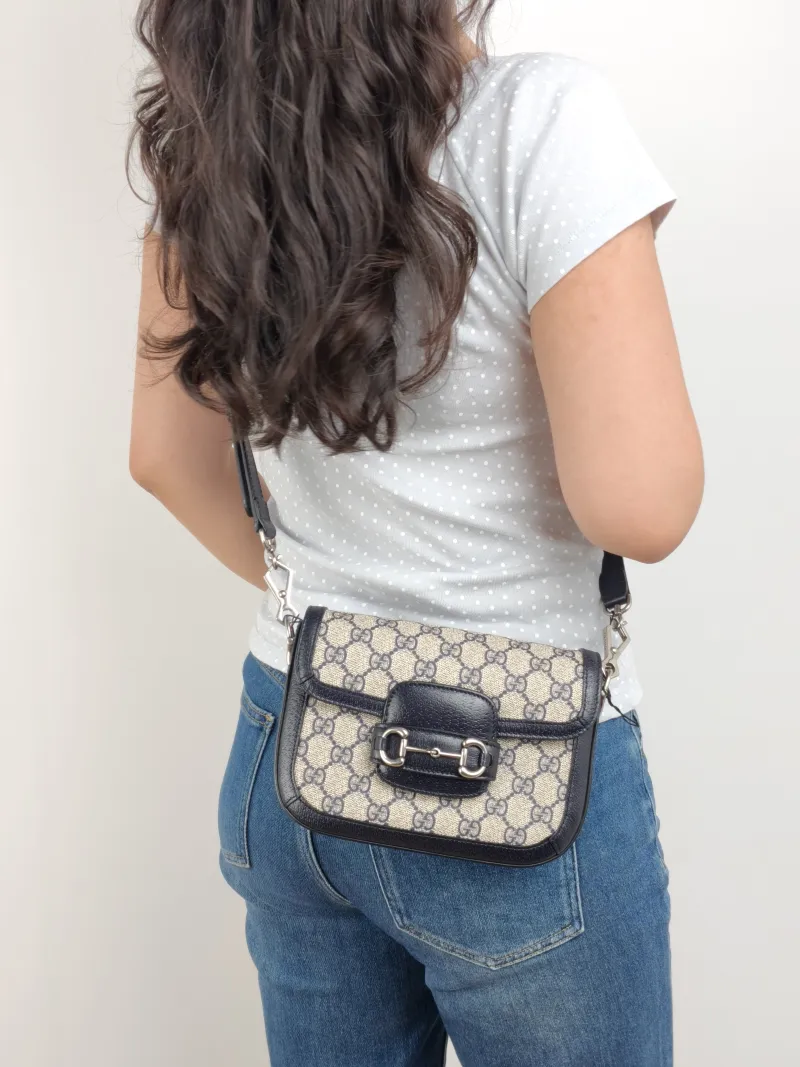 GUCCI Crossbody Bag Horsebit 1955 Horsebit Small Blue Monogram PVC Small 20.5 × 5 × 14.5 cm — on-model view 2 of 2