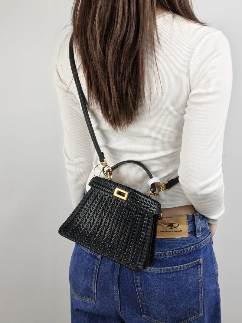 FENDI Crossbody Bag Peekaboo Crossbody Bag Black Woven 20 × 10 × 15 cm — on-model view 3 of 3
