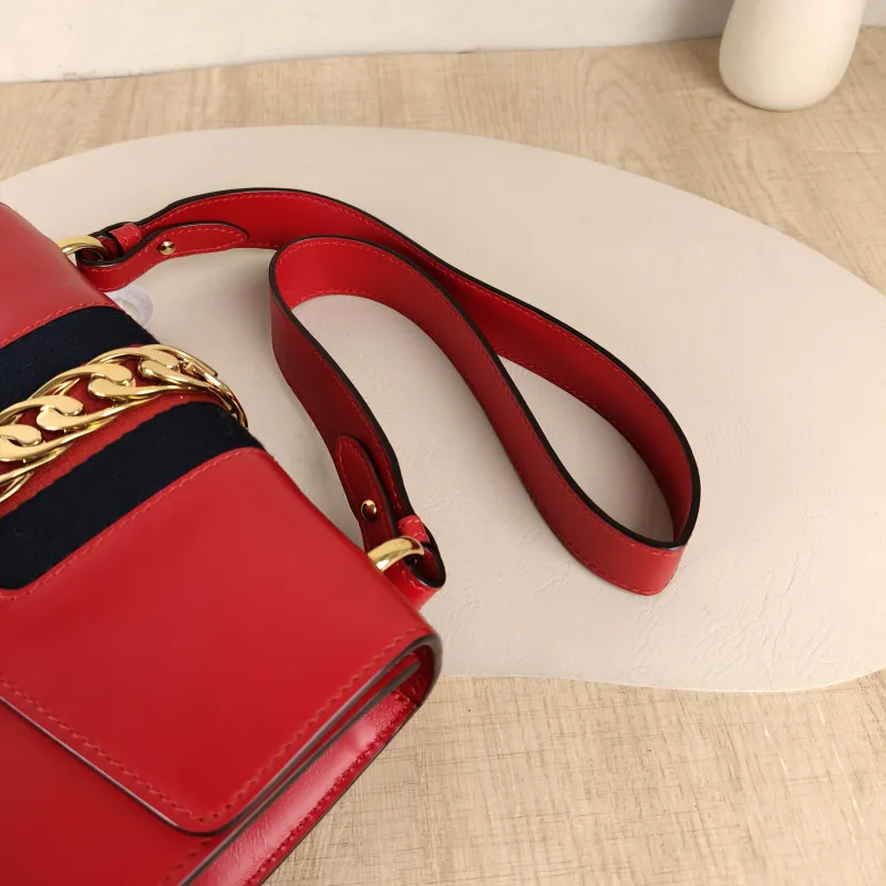 GUCCI Crossbody Bag Sylvie Shoulder Strap Edition Red Calfskin Small25.5 × 8 × 17 cm — detail view 6 of 12