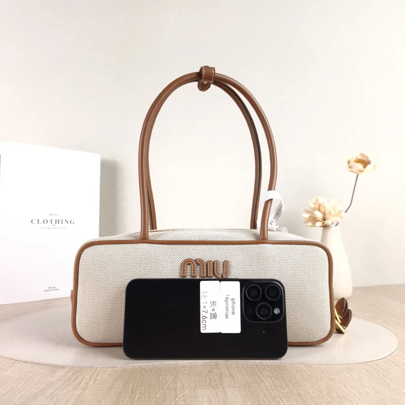 Miumiu Top Handle Bag Beau Brown Canvas · Calfskin 28 × 8 × 11.5 cm — cover view 4 of 5