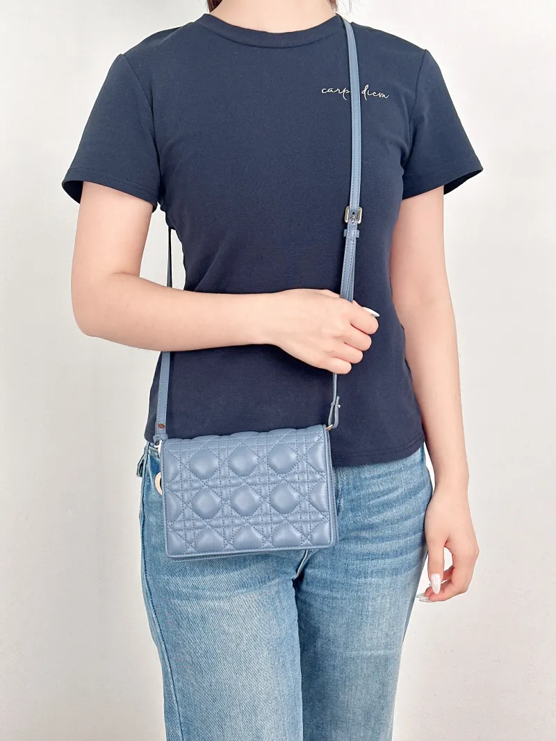 DIOR Shoulder Bag Shoulder Bag Blue Lambskin One Size18 × 3 × 13 cm — on-model view 2 of 2