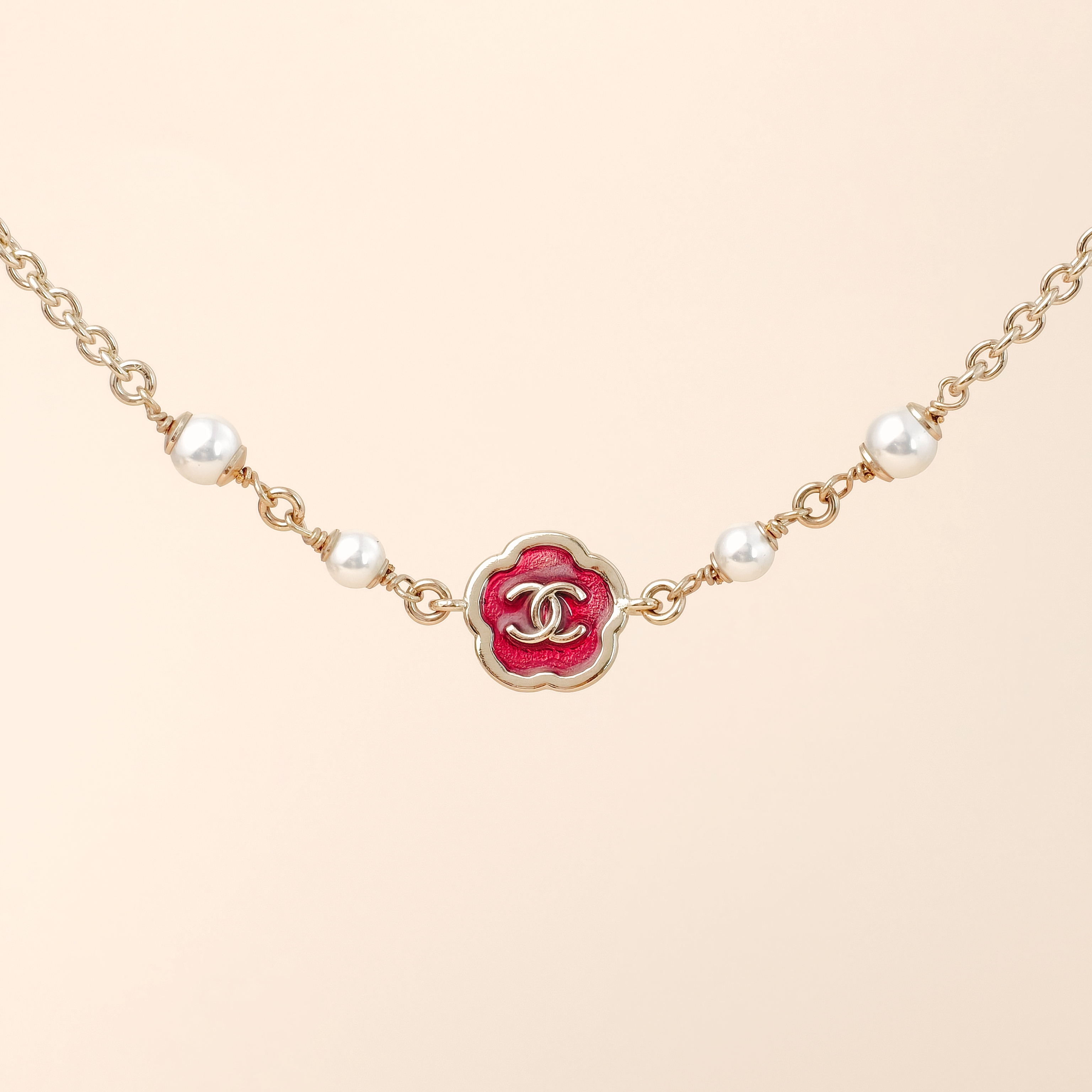 Chanel Necklace Necklace Pink Pearl Necklace Pearl One Size37cm