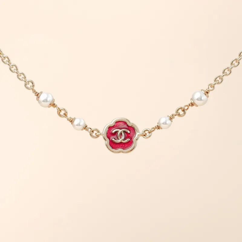 Chanel Necklace Necklace Pink Pearl Necklace Pearl One Size37cm
