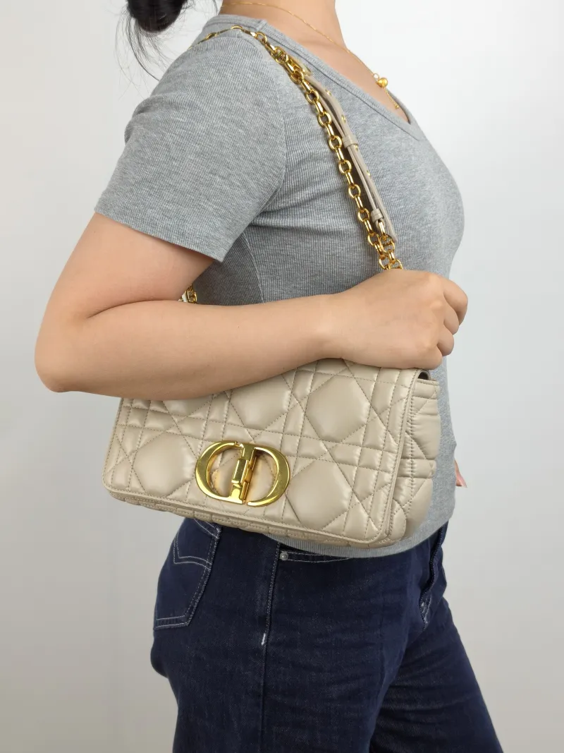 DIOR Crossbody Bag Caro Chain Bag Beige Calfskin Medium 25.5 × 9 × 15.5 cm — on-model view 1 of 2