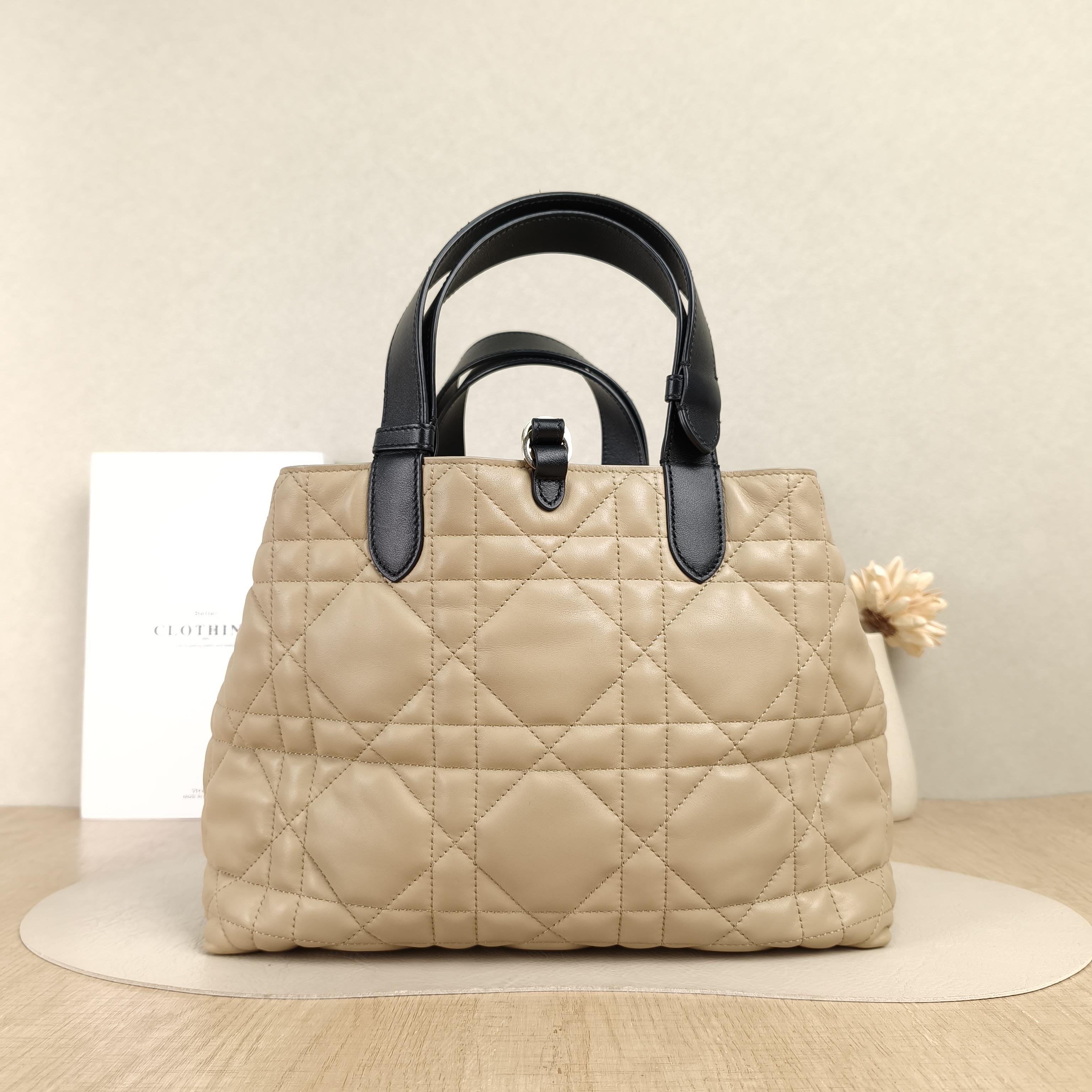 DIOR Top Handle Bag TOUJOURS Beige Black Calfskin Medium28.5 × 17 × 21.5 cm — cover view 3 of 5