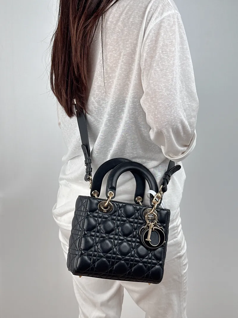 DIOR Top Handle Bag Lady Lady Dior Bag Black SL ambskin Small 20 × 8 × 18 cm — on-model view 2 of 2