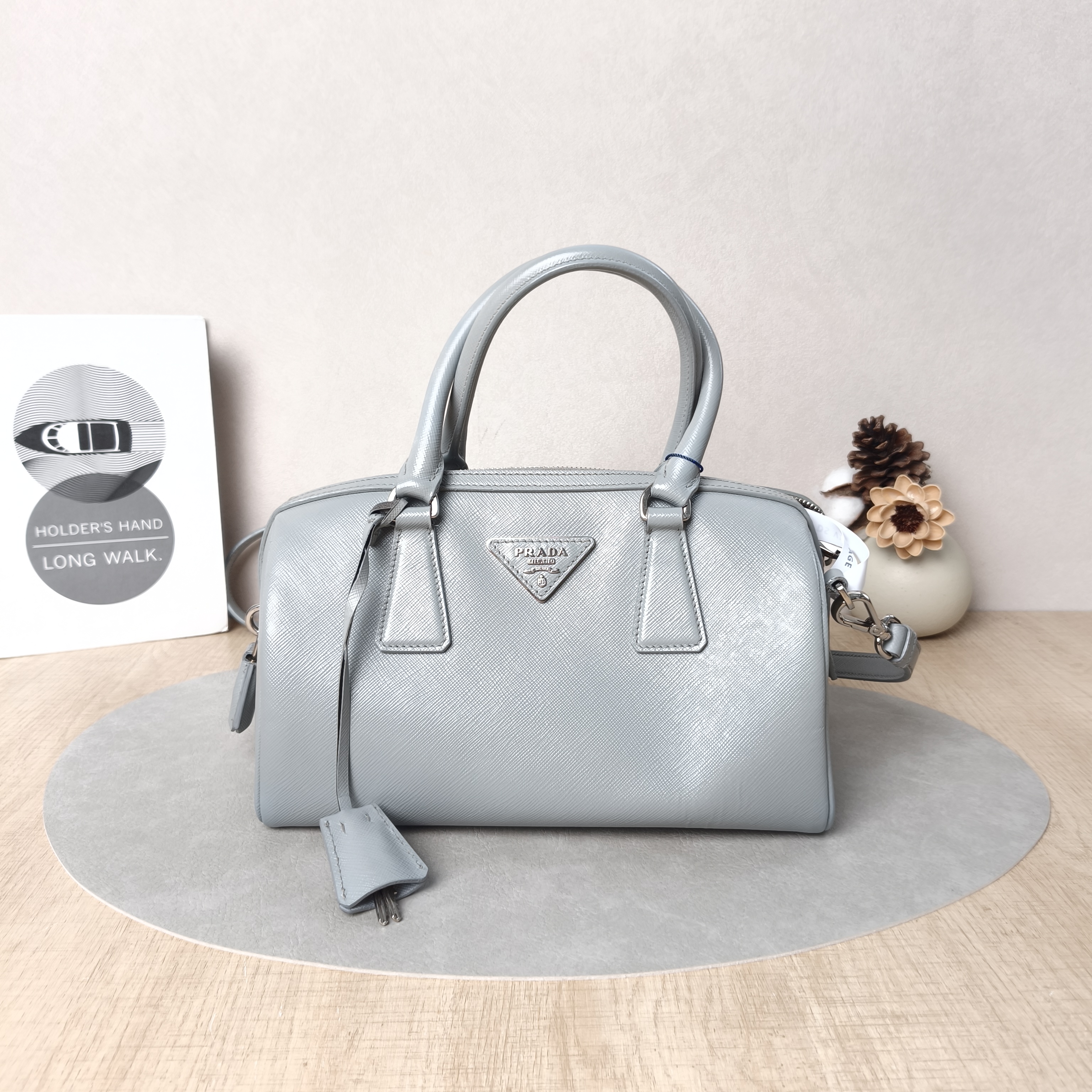 PRADA Top Handle Bag Top Handle Bag Blue Calfskin One Size25 × 14.5 × 13 cm