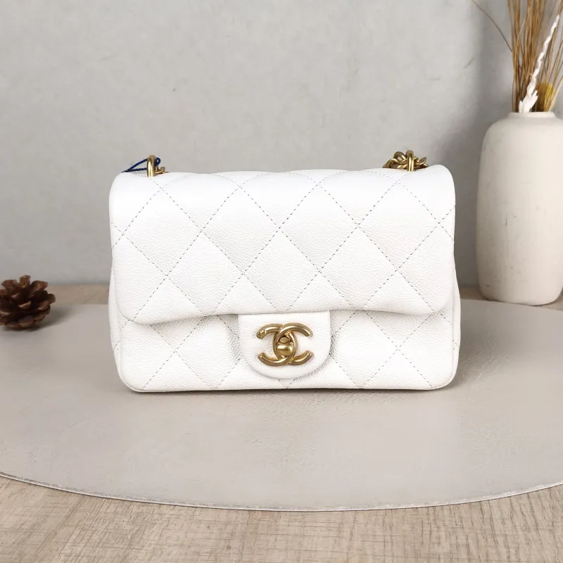 Chanel Crossbody Bag White Grained Calfskin 18 × 5 × 12 cm