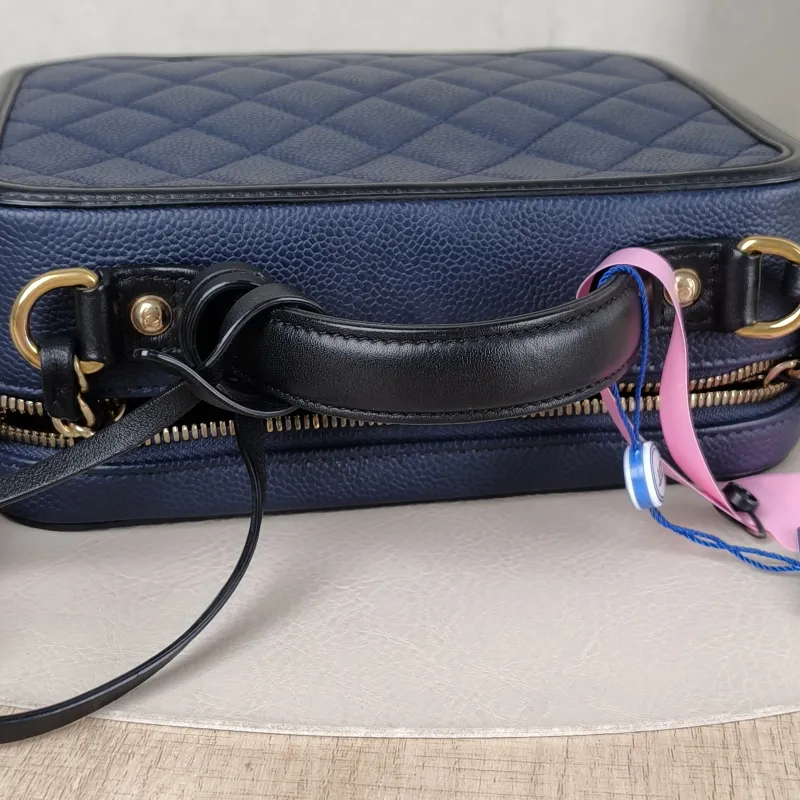 Chanel Crossbody Bag CC Filigree Vanity Cosmetic Bag Blue Black Grained Calfskin Medium 21 × 8 × 16 cm 22 — detail view 4 of 13