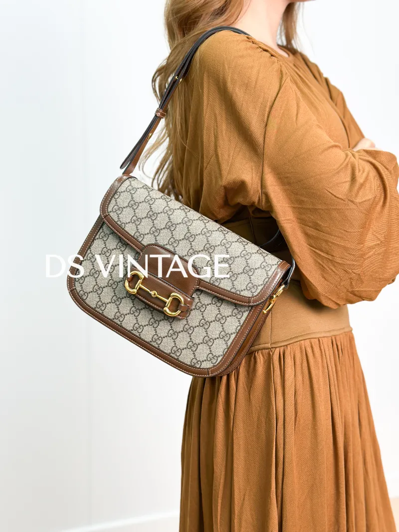 GUCCI Shoulder Bag Horsebit 1955 Horsebit Medium Monogram PVC Medium 25 × 8 × 18 cm — on-model view 3 of 3