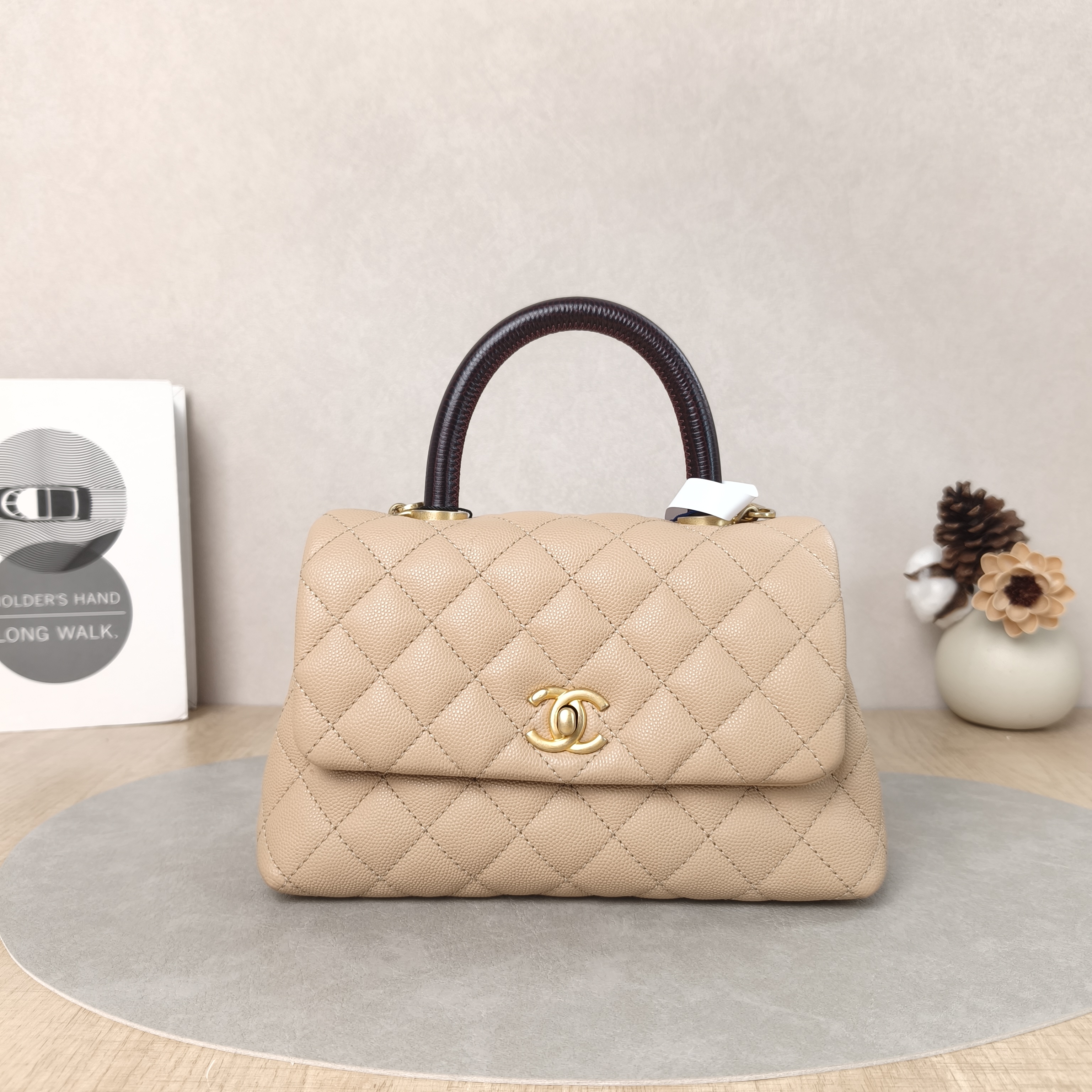 Chanel Top Handle Bag Coco Handle​Taupe Grained Calfskin Small24 × 10 × 14 cm