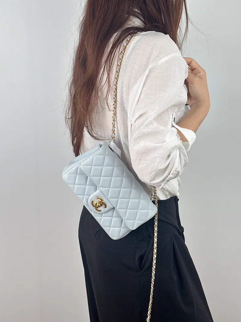 Chanel Crossbody Bag cf Blue Lambskin 20 × 6.5 × 12 cm Microchip Edition — on-model view 2 of 2