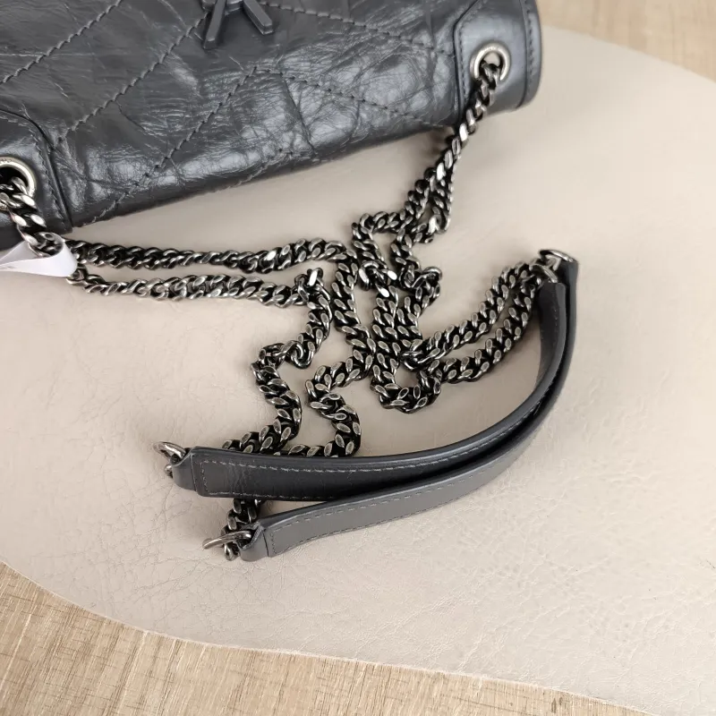 SAINT LAURENT Crossbody Bag Niki D Dark Grey Waxed Leather Calfskin Small 21 × 7.5 × 16 cm — detail view 1 of 12