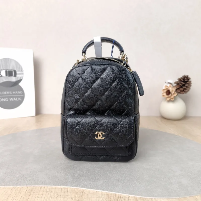 Chanel Backpack mini Backpack Collection Black with Gold-Tone Hardware Grained Calfskin One Size 13 × 9 × 18 cm