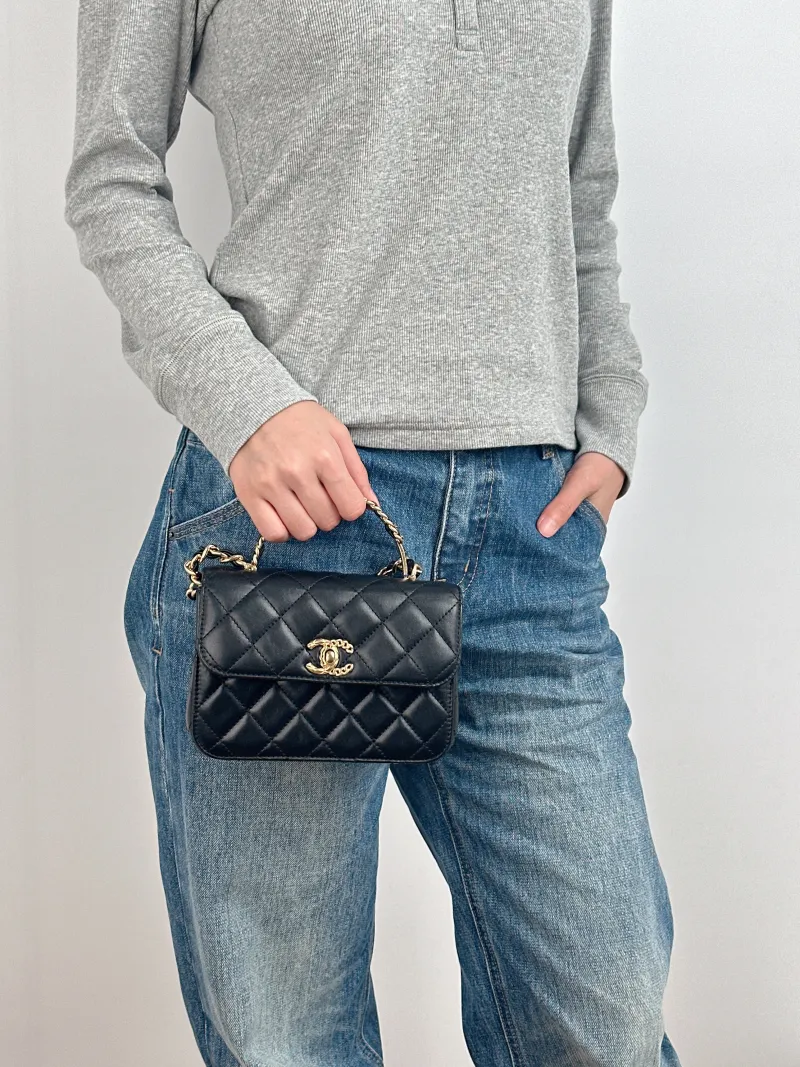 Chanel Crossbody Bag Crossbody Bag Black Lambskin One Size 17 × 5 × 12 cm — on-model view 2 of 3