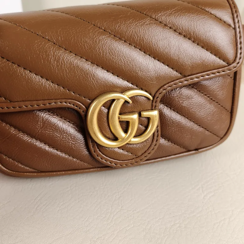 GUCCI Crossbody Bag GG Marmont Mini Marmont Mini Caramel Calfskin Mini 16.5 × 4.5 × 9.5 cm — detail view 3 of 11