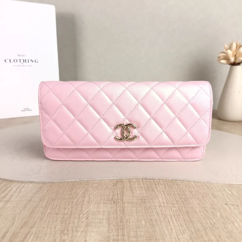 Chanel Shoulder Bag Baguette Bag Pink Calfskin One Size 22 × 3 × 10.5 cm