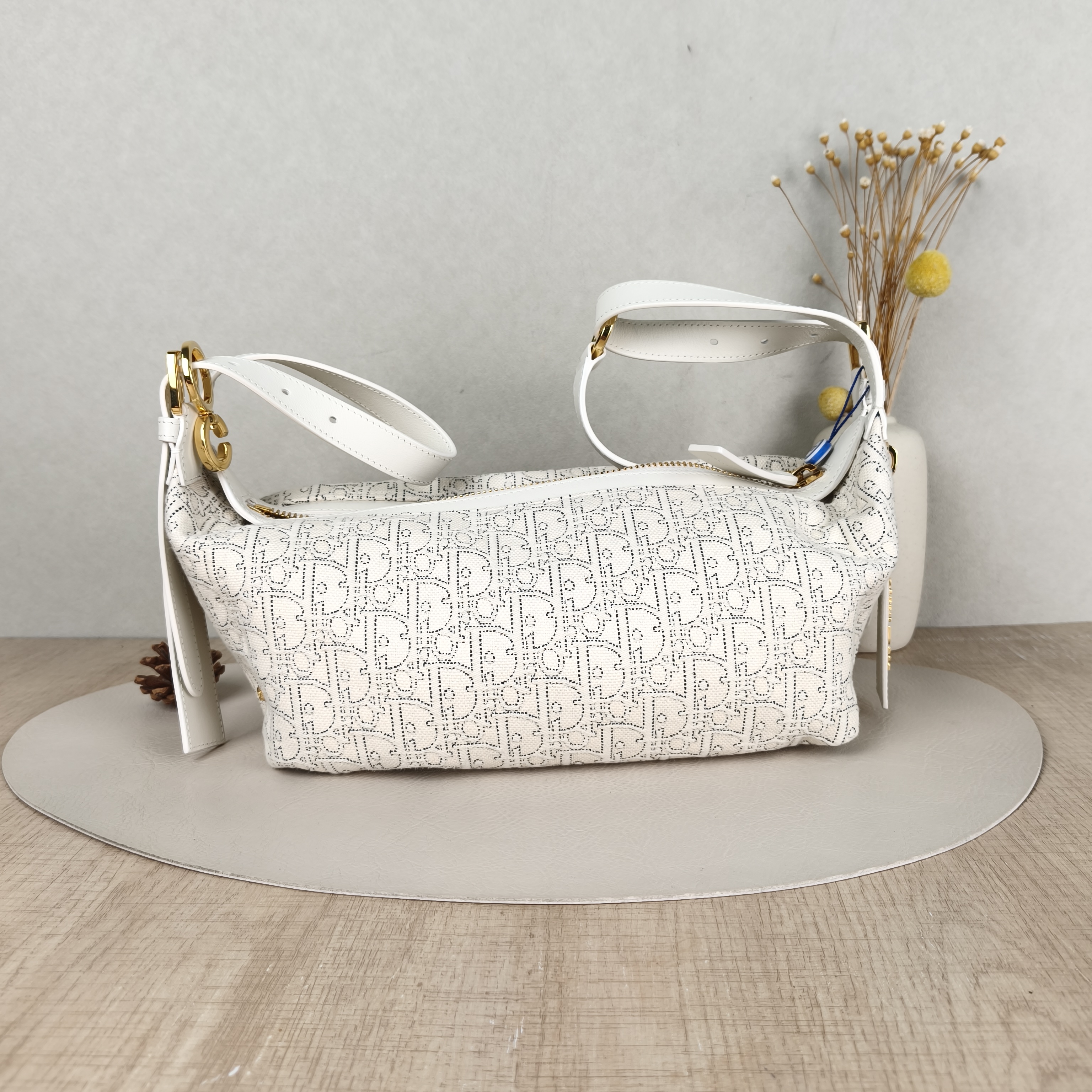 DIOR Shoulder Bag D-Journey Shoulder Bag Hobo White Black Canvas Small25.5 × 14 × 14.5 cm