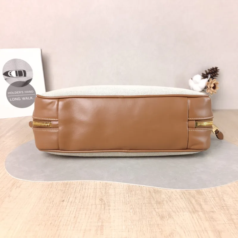 Miumiu Top Handle Bag Beau Brown Canvas · Calfskin Large 34 × 10 × 20 cm — cover view 3 of 5