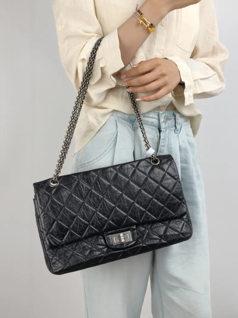 Chanel Shoulder Bag 2.55 Black Calfskin Large 31.5 × 10 × 20 cm 13 — on-model view 2 of 2